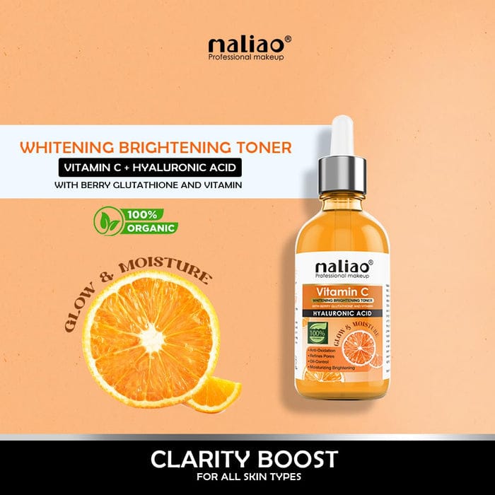 Maliao Vitamin C Whitening Brightening Toner with Berry Glutathione & Hyaluronic Acid – Anti-Oxidation, Pore Refining, All Skin Types, 30ml
