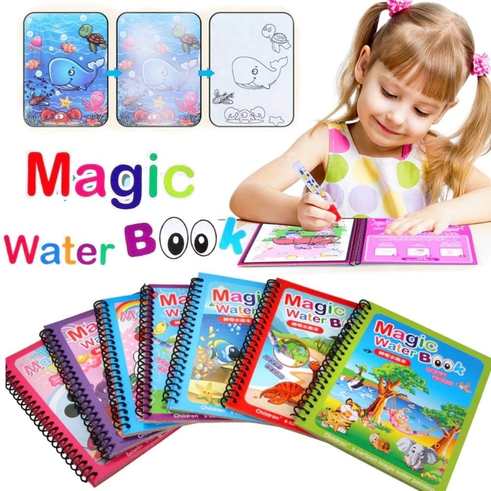 Magic Water Book Painting Drawing Coloring Book With Magic Water Pen ( Random Design )