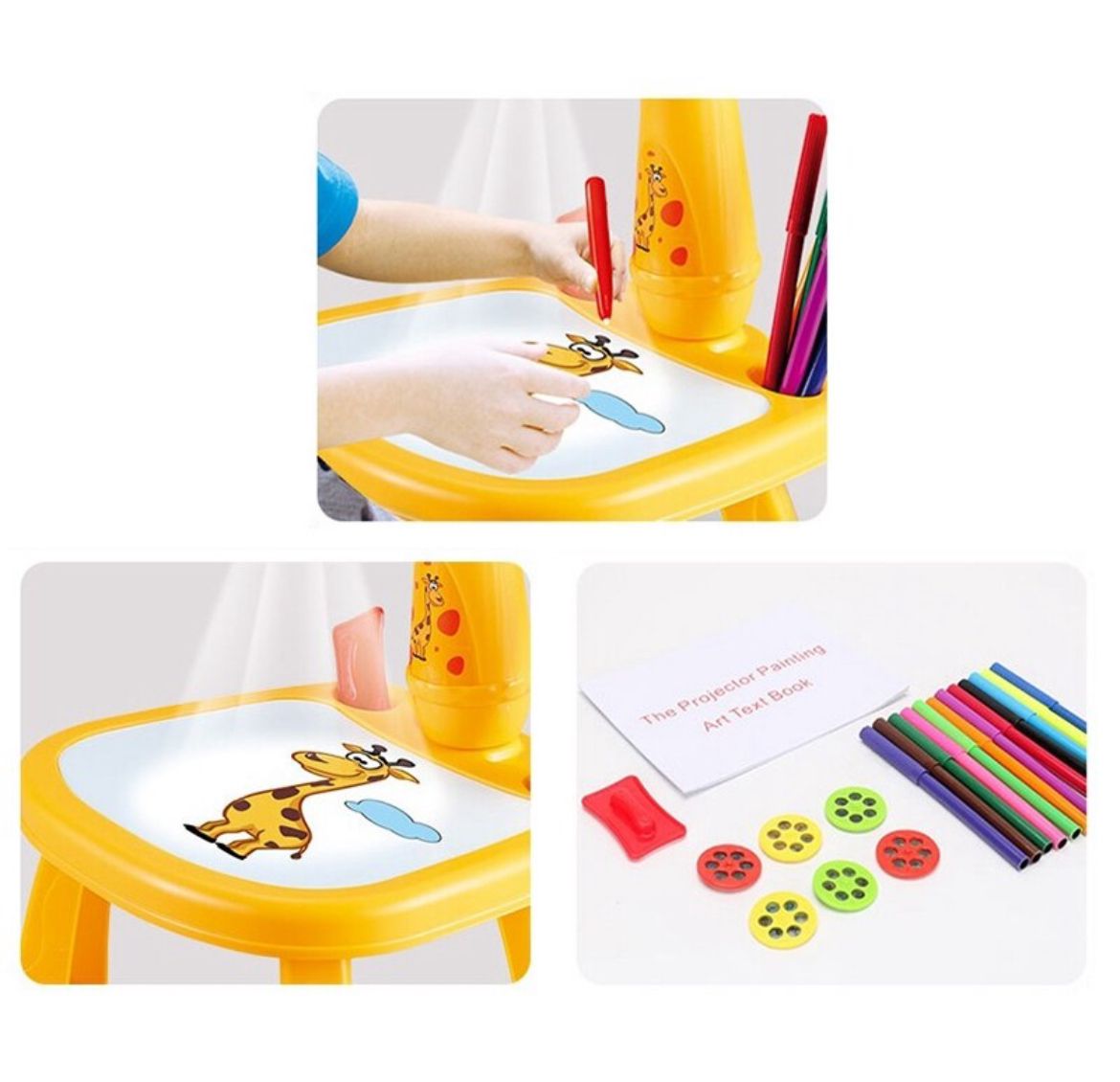 Giraffe Small Size Art Drawing Board Leds Projector Light Toy Children Kids Painting Table Small Desk (with Box Packing)(Random Color)