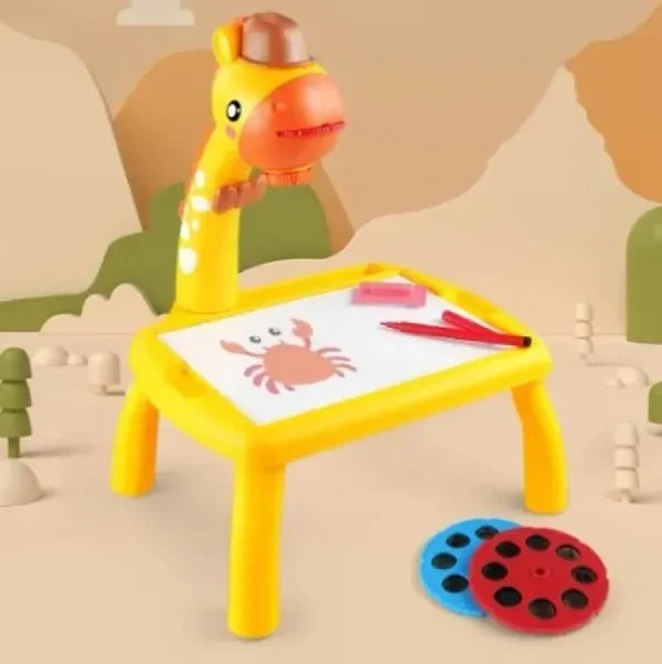 Giraffe Small Size Art Drawing Board Leds Projector Light Toy Children Kids Painting Table Small Desk (with Box Packing)(Random Color)