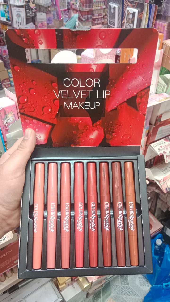 Pack Of 8 2-In-1 Matte Lipstick And Lip Liner Set, Waterproof Long Lasting Makeup Lipliner Pen Set for Women (Random Shades)