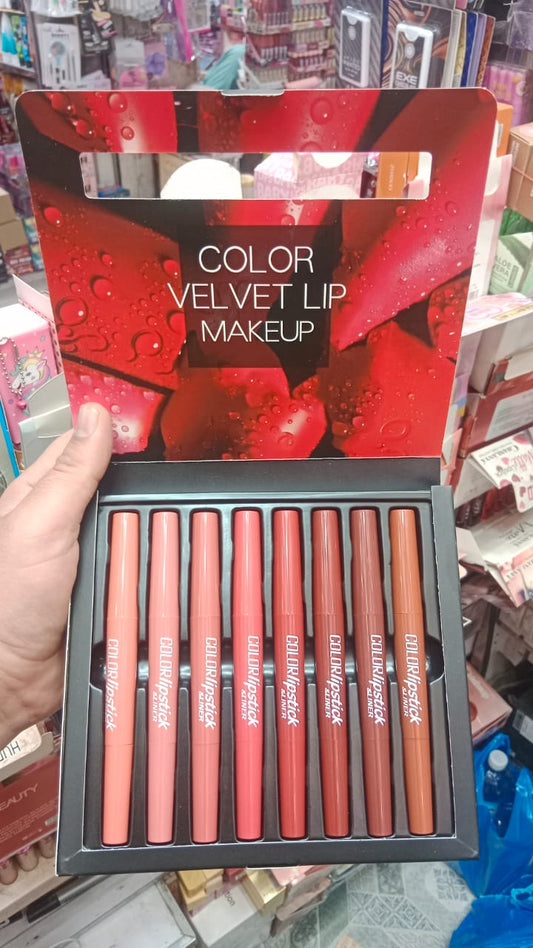 Pack Of 8 2-In-1 Matte Lipstick And Lip Liner Set, Waterproof Long Lasting Makeup Lipliner Pen Set for Women (Random Shades)