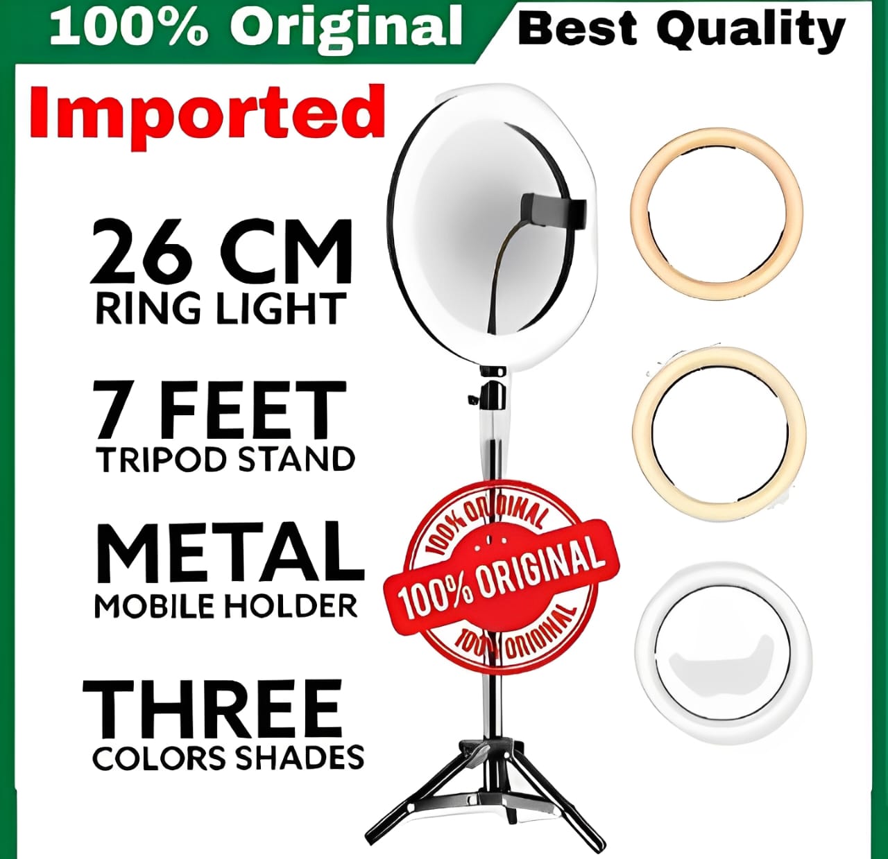 26CM LED Ring Light with Mobile Holder, 7ft Tripod Stand, 3 Light Colors, Dimmable USB Selfie Ring Light for Videography and Photography - Stand + Mobile Holder + Ring Light