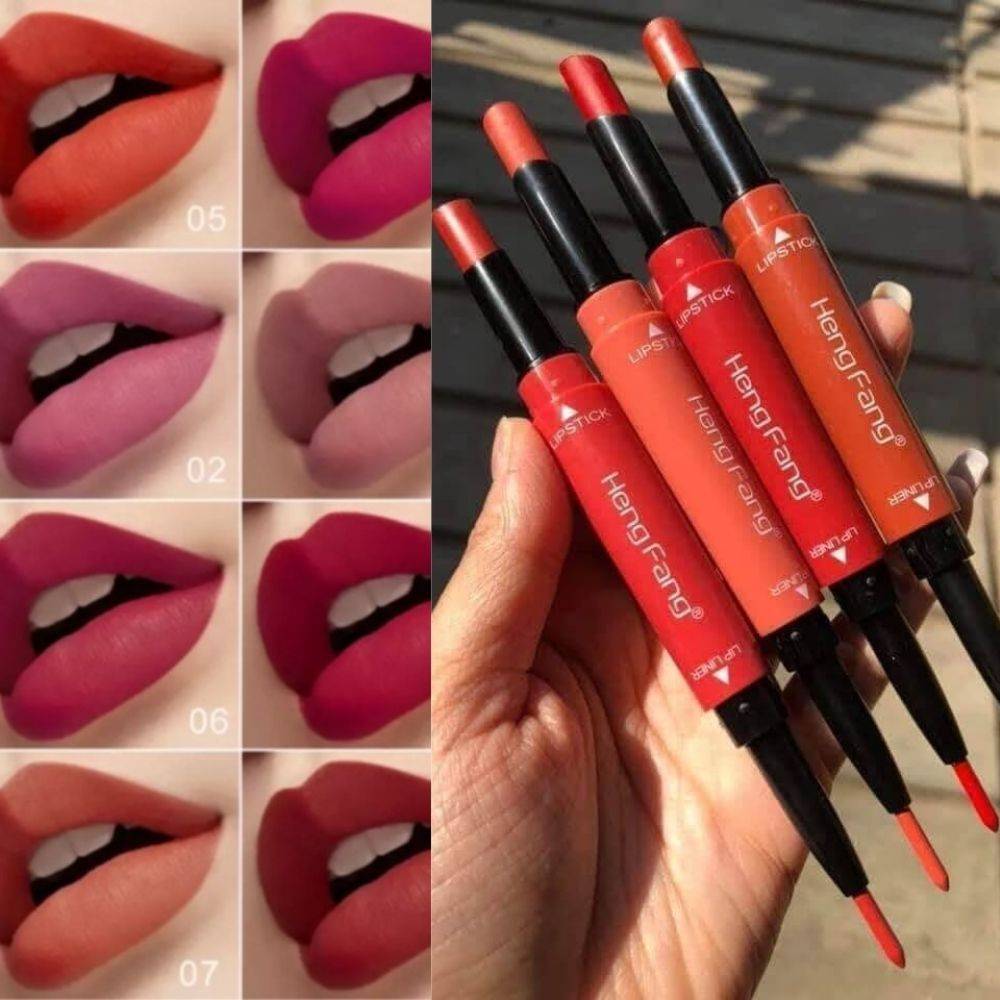 Pack Of 8 2-In-1 Matte Lipstick And Lip Liner Set, Waterproof Long Lasting Makeup Lipliner Pen Set for Women (Random Shades)
