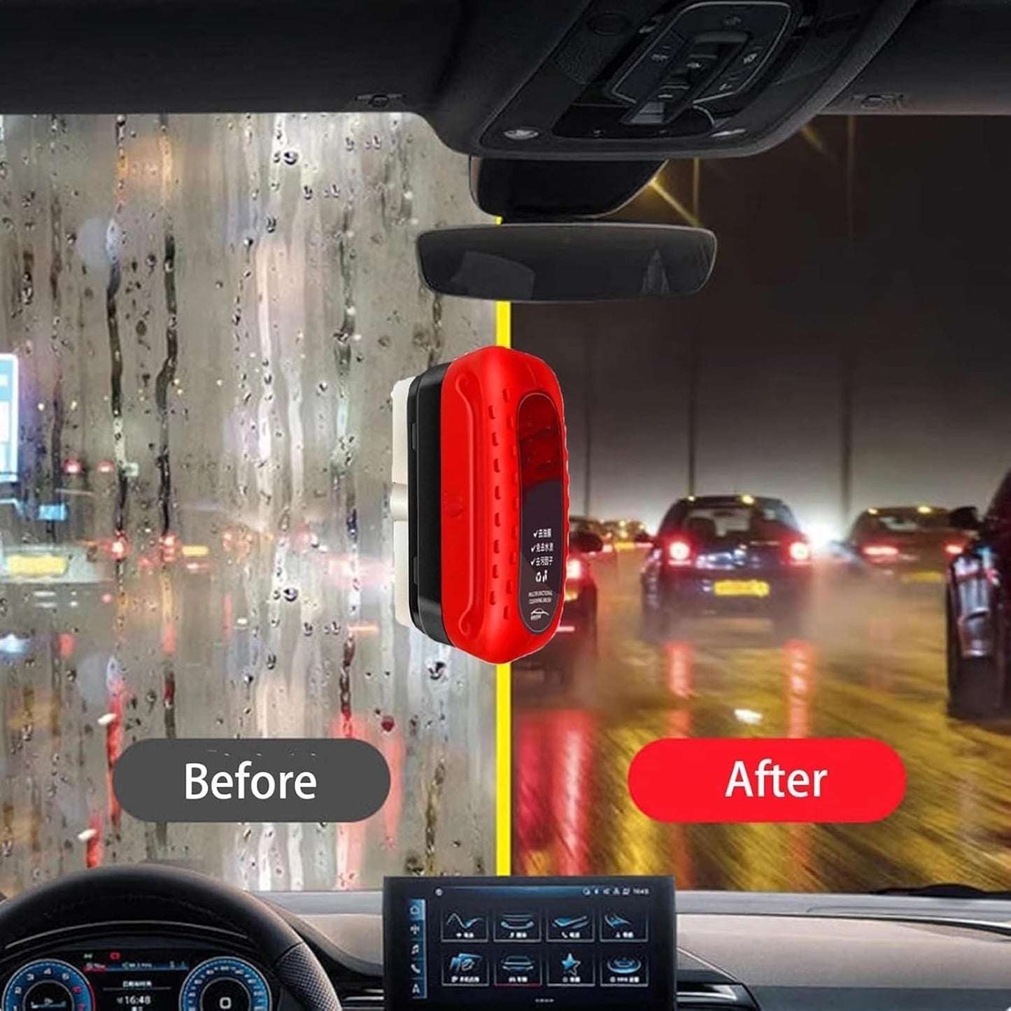 Universal Glass Cleaner,clear Vision Car Glass Oil Film Cleaner Brush For Windshield | Bottle also Included - RED