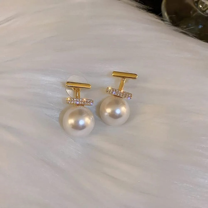 Elegant Pearl Drop Earrings for Women – Stylish Dangle Earrings with Rhinestone Accent (AXT-102) - GOLDEN
