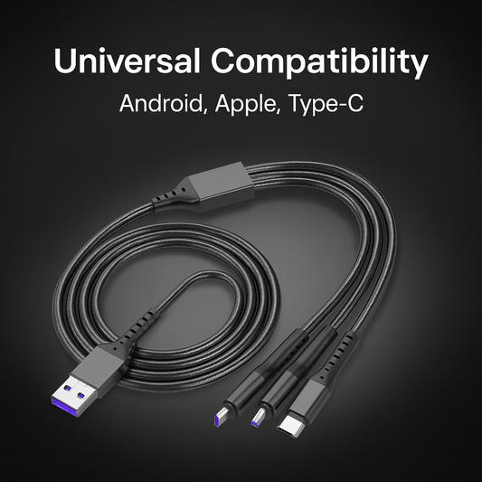 3-in-1 Metal Fast Charging Cable – Micro USB, Type-C & iPhone | Original Copper | Multi-Color Options (Random color)