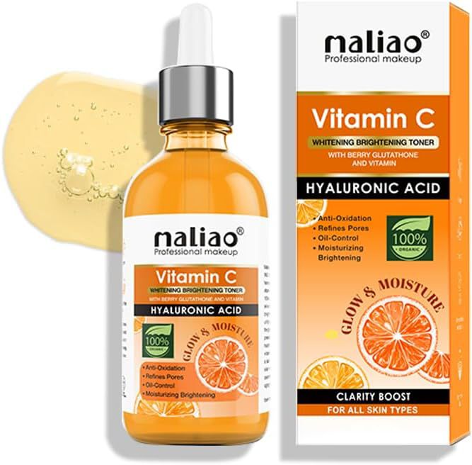 Maliao Vitamin C Whitening Brightening Toner with Berry Glutathione & Hyaluronic Acid – Anti-Oxidation, Pore Refining, All Skin Types, 30ml