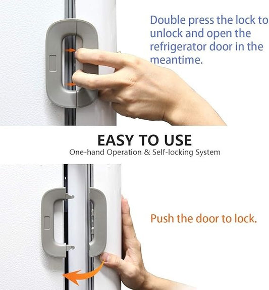 Child Safety Refrigerator Lock – Self Adhesive Fridge And Freezer Door Lock With Double Safety Button And Easy One Hand Operation (Random Color)