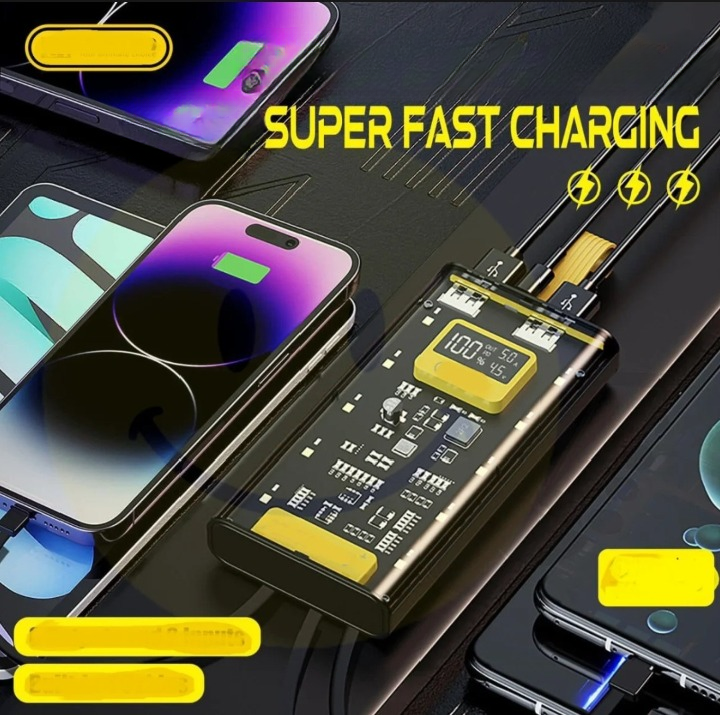 Transparent Power Bank With LED Light | Fast Charging Portable Power Bank With Dual USB Output And Smart Display (20'000mah)
