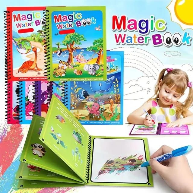 Magic Water Book Painting Drawing Coloring Book With Magic Water Pen ( Random Design )