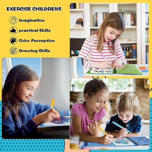 Magic Water Book Painting Drawing Coloring Book With Magic Water Pen ( Random Design )