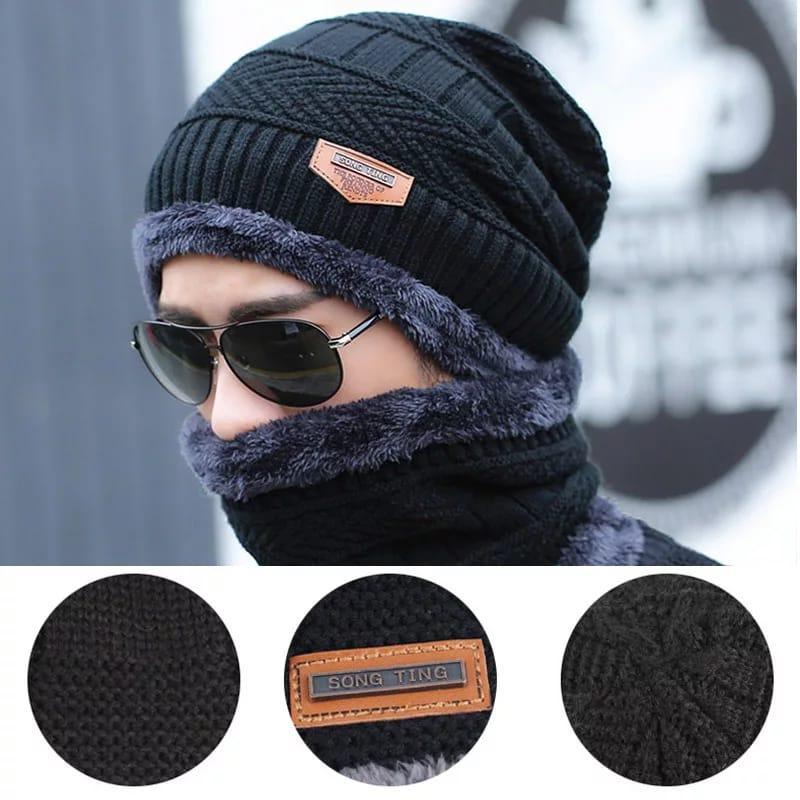 Wool Cap With Neck Warmer | Beanie And Scarf Set With Fleece Mask | Winter Thermal Wool Cap For Men And Women (Blue)