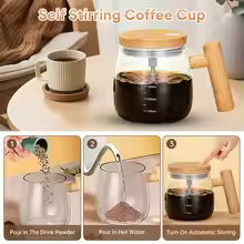 Self Stirring Coffee Mug – Electric Automatic Mixing Cup for Coffee, Milk, & Drinks | Rechargeable, Waterproof, Self Mixing Glass Mug for Home & Office